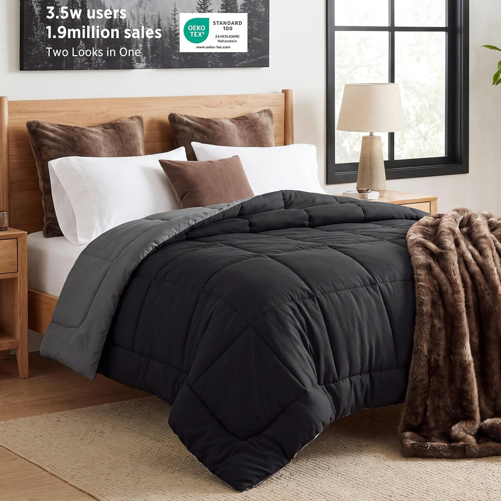 Bedsure Queen Comforter Duvet Insert - Bed Comforter Quilted, Black/Grey
