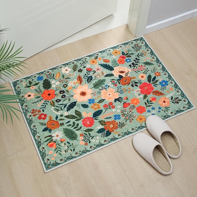 Rugcomf Door Mat Indoor Entrance 2x3 Rug Machine Washable Boho Floral Small - Image 6