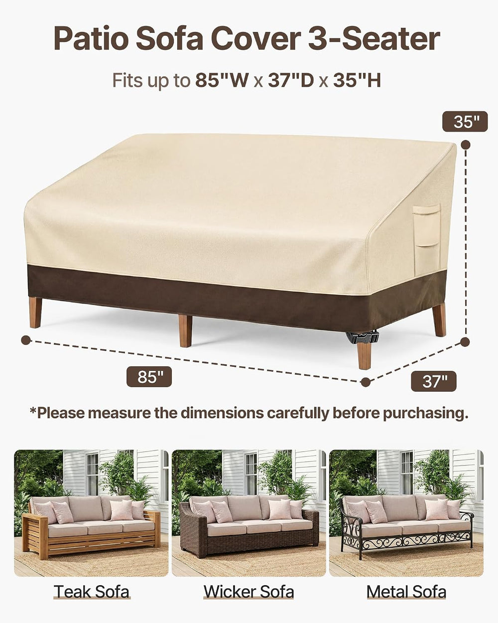 Vailge Patio Sofa Cover 3-Seater & Outdoor Couch Cover Waterproof