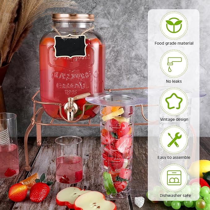 Lallisa 2 Pcs 2 Gallon Glass Drink Dispenser
