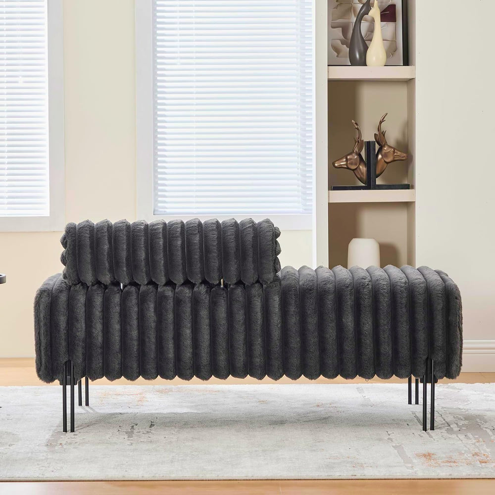 Aoowow Faux Fur Bedroom Ottoman Bench 49.6" Long Ottoman Benches for Liv...