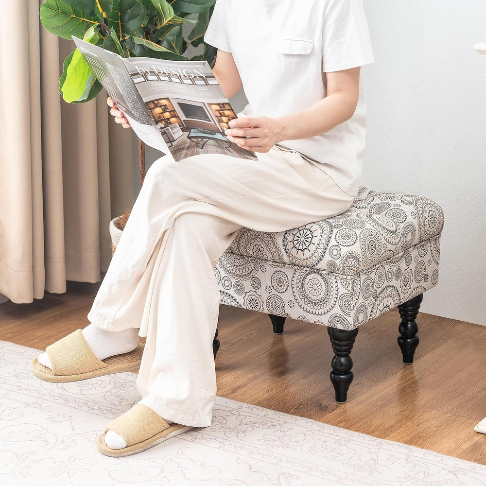 Adeco 20-inch Tufted Ottoman Stool with Wood Legs, Upholstered Foot Rest for ...