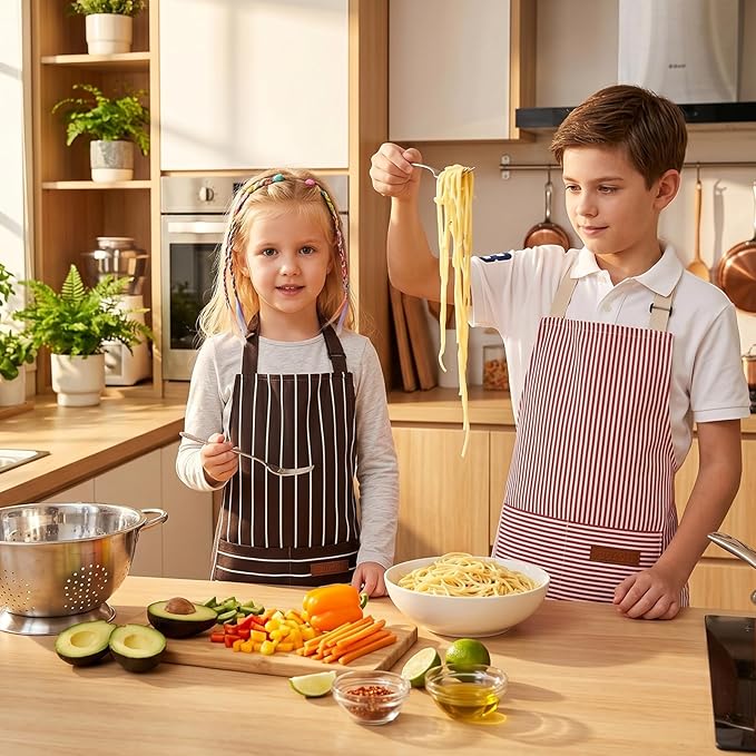 2 Pack Stripes Kids Apron, Kids Cooking Aprons - Image 5