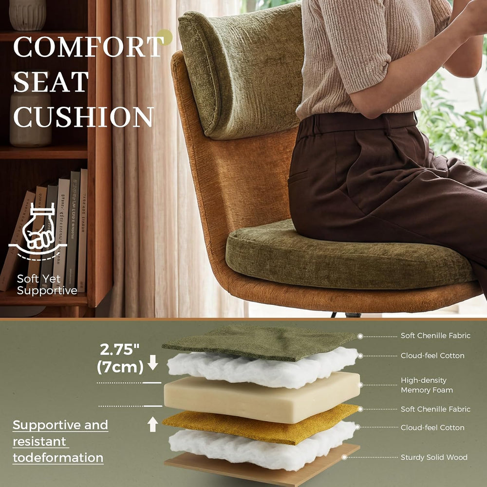 COMHOMA Home Office Desk Chairs with Ergonomic Curved Backrest, Mid Century M...