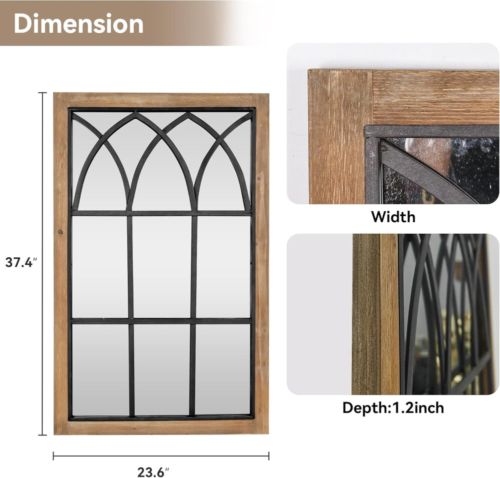 Rustic Window Mirror for Wall Decor, Wooden Frame Decorative Wall Mirror