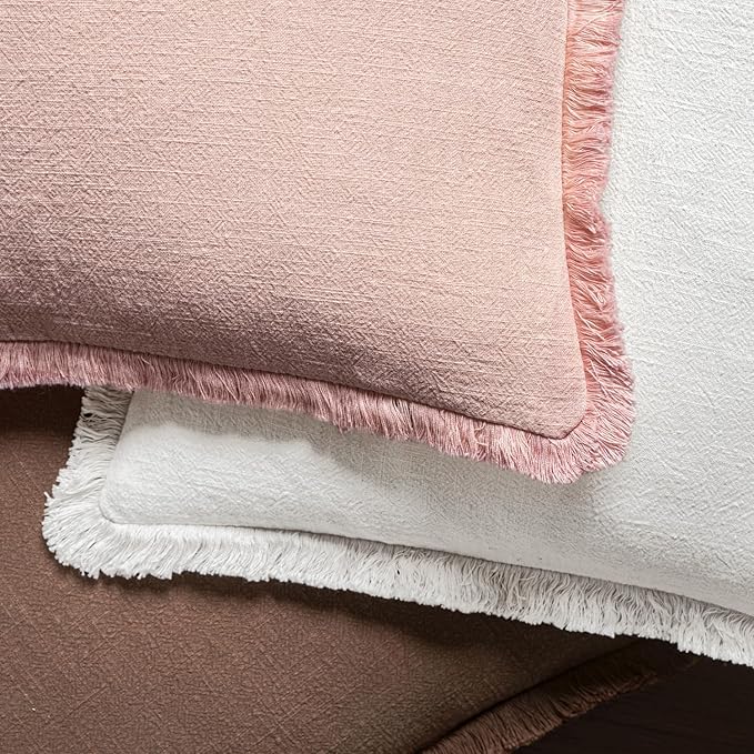 MIULEE Decorative Throw Pillow Covers Neutral Linen Fringe Throw Pillows Euro - Image 5