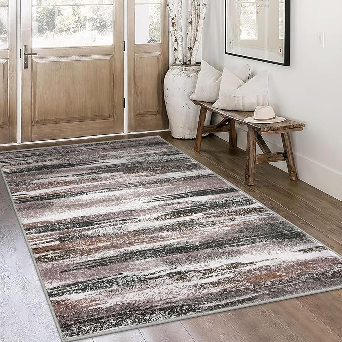 Lansny Modern Abstract 4x6 Living Room Washable Rug Non-Slip Soft Bedroom Area by lansny