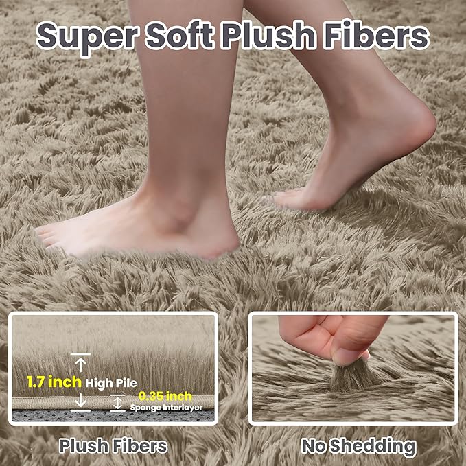 6x9 Area Rugs for Living Room Rug: Soft Fluffy Shag Gray Camel Rugs for Bedroom - Image 5