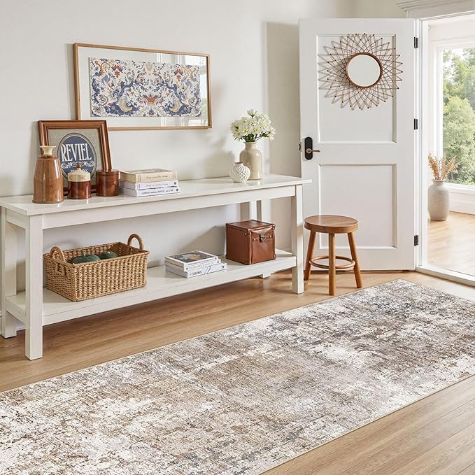 UERMEI 3X8 Washable Runner Rug for Hallway: Soft Neutral Modern Abstract Area - Image 2