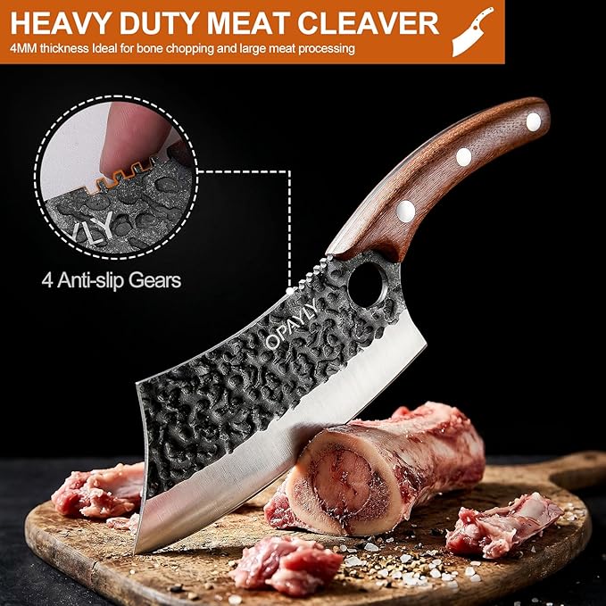 3PCS Hand Forged Butcher Knife Set Meat Cleavers, Serbian Chef Knife Viking - Image 4