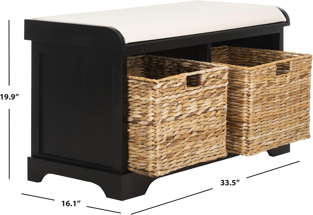 SAFAVIEH Freddy Wood Storage Bench, 33" Farmhouse Black AMH5736B