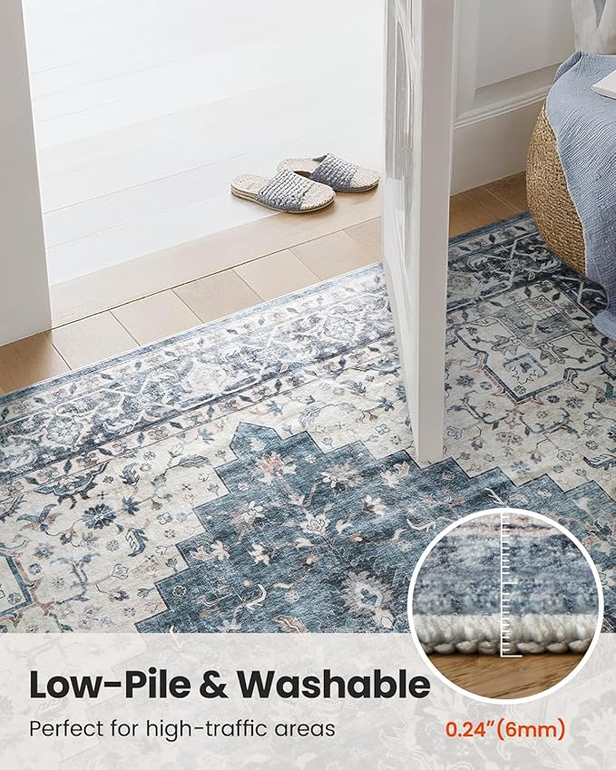 AMADA HOMEFURNISHING Round 6ft Area Rugs, Low-Profile Washable Rug - Image 7