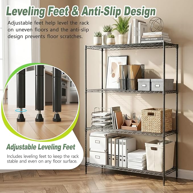 BestOffice 4-Tier Wire Shelving Unit, 1000 LBS Heavy Duty Metal Storage Shelves - Image 6