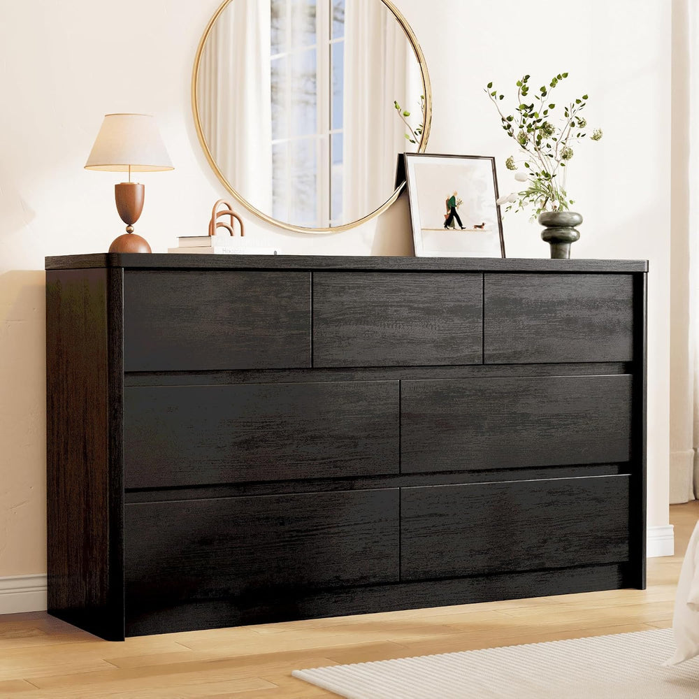Black Dresser for Bedroom, 55" Wide Mid Century Modern Chest of Drawers ...