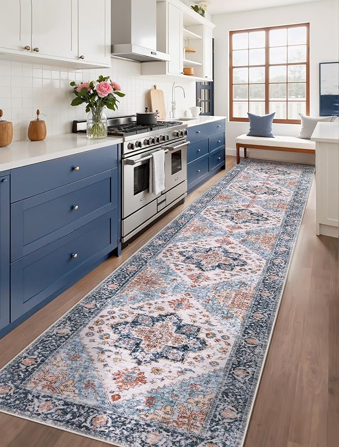 SERISSA Runner Rug for Hallways, Extra Long Boho Rug Ultra Soft Vintage Blue - Image 2