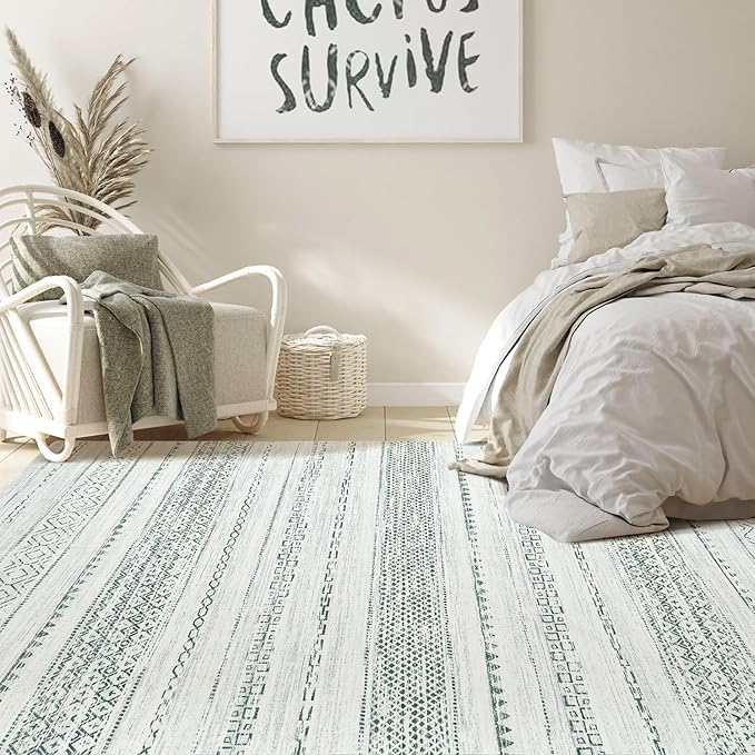 Nakagishi Green Rug Living Room Rugs: 9x12 Washable Boho Large Neutral Soft - Image 6