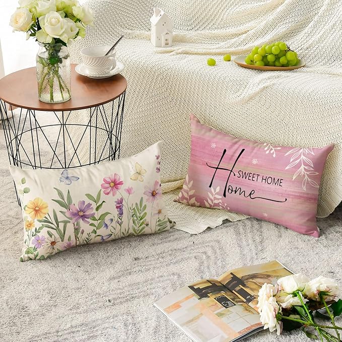 AVOIN colorlife Spring Saying Flowers Butterfly Pink Throw Pillow Covers - Image 4