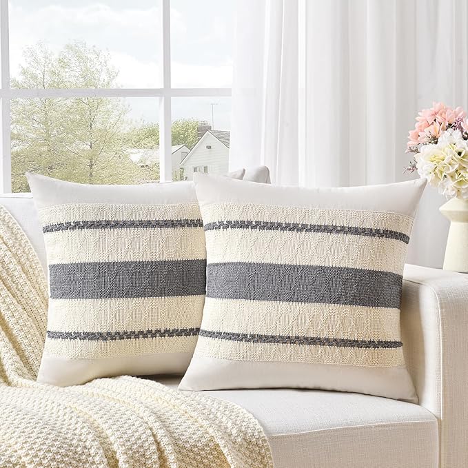 Fancy Homi Set of 1 Neutral Grey Farmhouse Big Decorative Throw Pillow Covers - Image 2