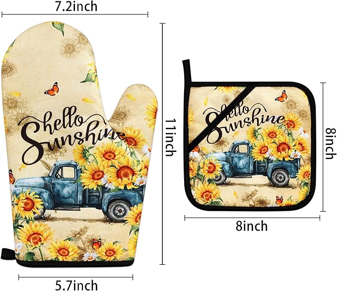 Sunflower Oven Mitts and Pot Holders Sets Vintage Floral Oven Gloves Heat - Image 4