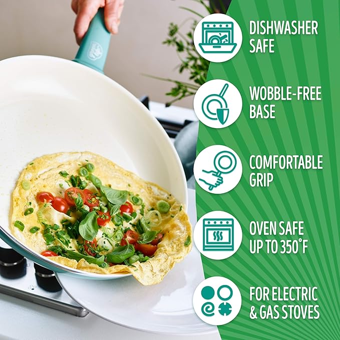 GreenLife Soft Grip Healthy Ceramic Nonstick 12 Piece Cookware Pots and Pans Set - Image 5