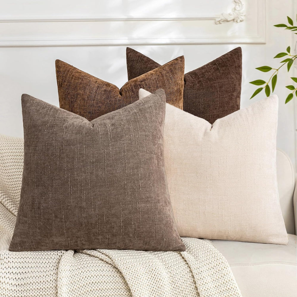 Set of 4 Soft Textured Decorative Throw Pillow Covers 20x20 Inch Cozy Farmhou...