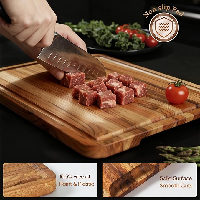 3 Pack Teak Cutting Board Set for Kitchen Wood Charcuterie Board - Image 5