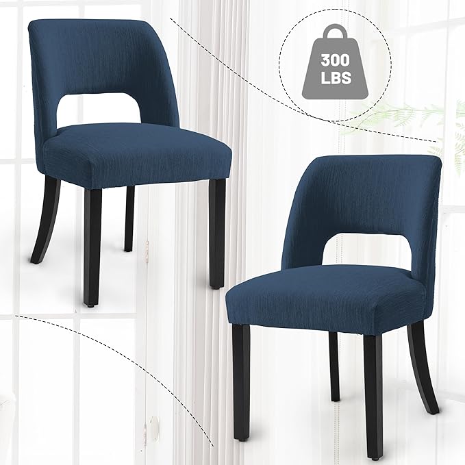 VKNOW Wooden Dining Chairs Set of 2, Modern Fabric Upholstered Dining Room Ch...