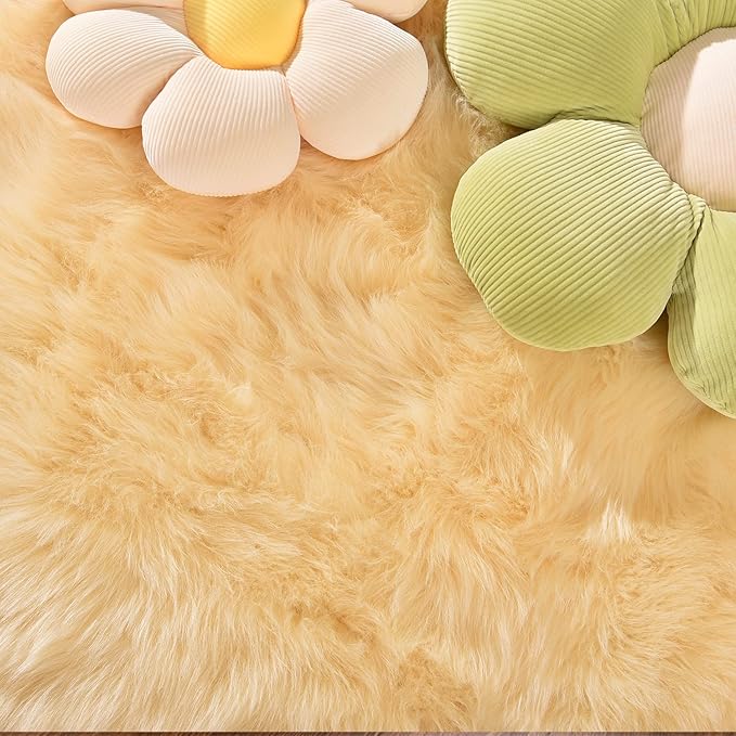 Latepis Yellow Area Rug for Living Room 6x9 Faux Fur Fluffy Rug Washable - Image 5