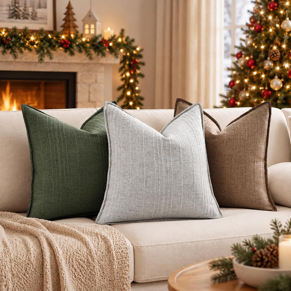 decorUhome Christmas Olive Green Linen Throw Pillow Covers 20x20 Set of 2