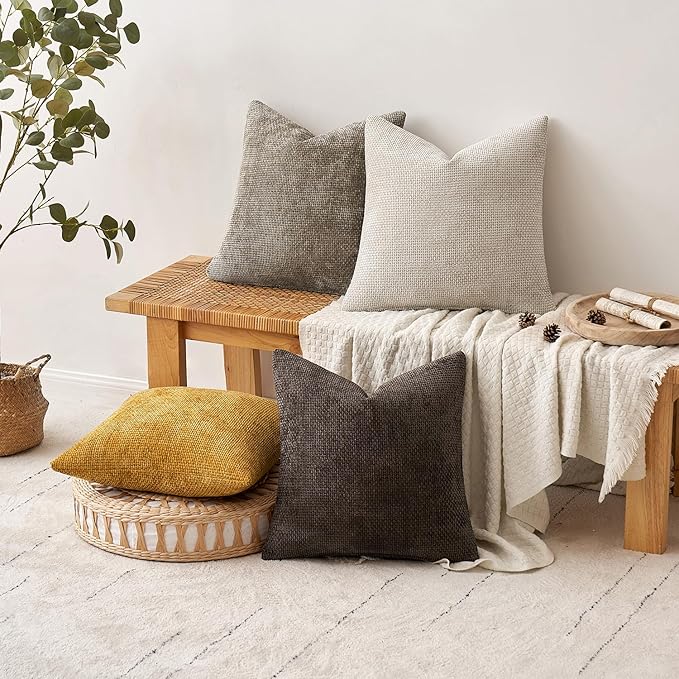 MIULEE Pack of 4 Couch Throw Pillow Covers 20x20 Inch Neutral Gold/Brown Soft - Image 4