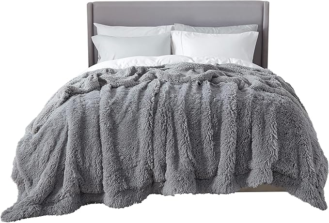 Bedsure GentleSoft Fluffy Grey Blankets Queen Size - Image 6