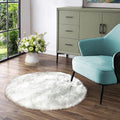 Latepis Small Circle Rug Round Rug 4ft Faux Sheepskin Fur Rug White by Latepis