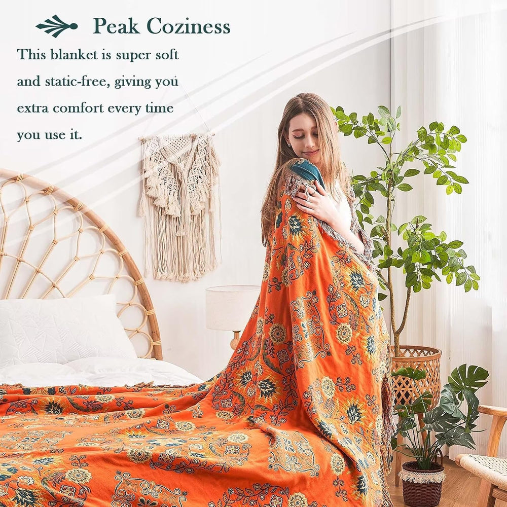 XIBLC Boho Throw Blanket, 100% Cotton Ultra Soft Luxury Throw Rustic Quilt, 6...