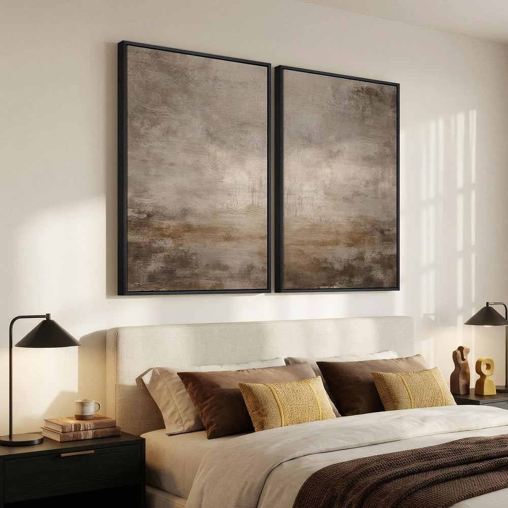 Large Framed Neutral Brown Abstract Wall Art for Living Room, 24x36 Inch