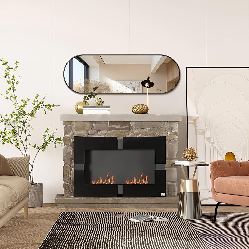 Niccy Oval Full Length Mirrors, Long Wall-Mounted Mirror, Black, 48"×16&...