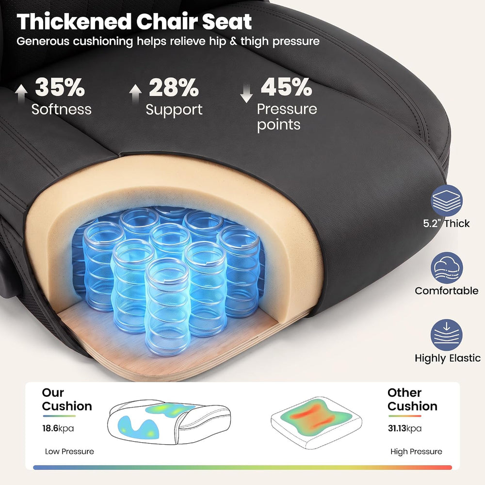 Ergonomic Leather Office Chair with Inflatable Lumbar Support, Black