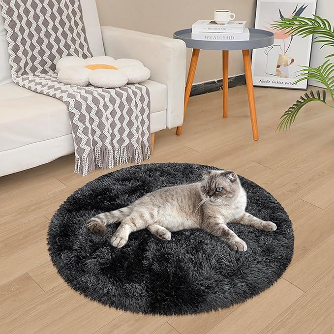 Tie Dye Black Round Rugs Small 3x3 ft Fluffy Circle Rug Furry Carpet Shaggy - Image 5