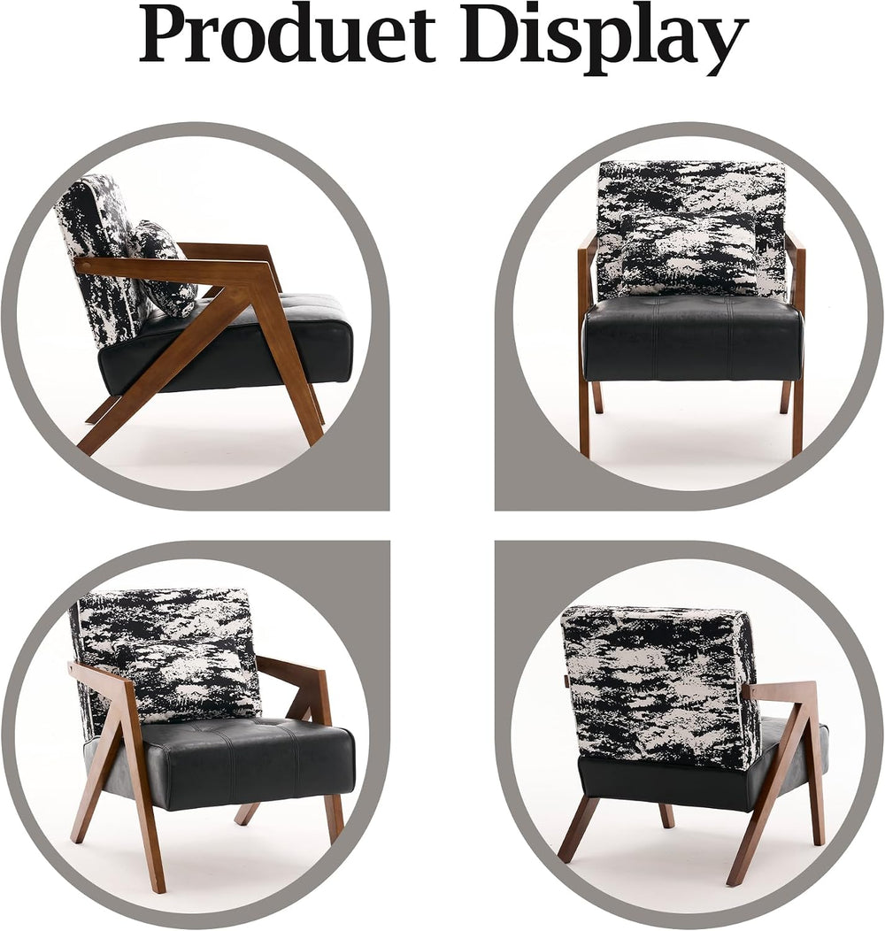 Mid-Century Modern Accent Chair Set of 2 with Solid Wood Frame，Upholstered Le...