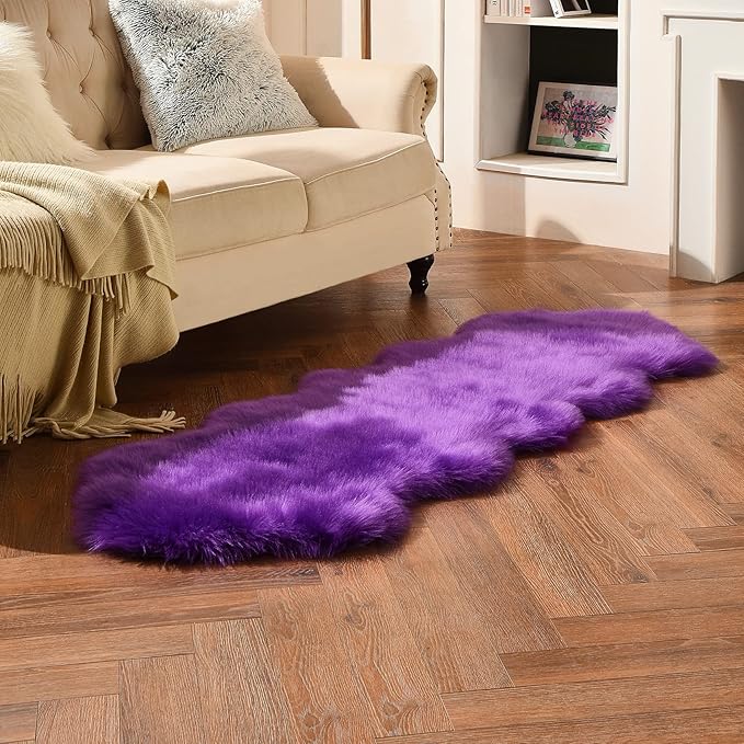 duduta Purple Faux Sheepskin Runner Rugs 2x6 ft, Fluffy Fur Sofa Couch Covers - Image 7