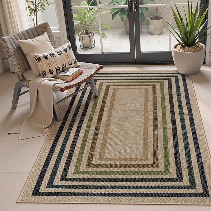 Lahome Enfys Modern Geometric Easy Jute Rug, 4x6 Washable Indoor Outdoor Carpet by Lahome