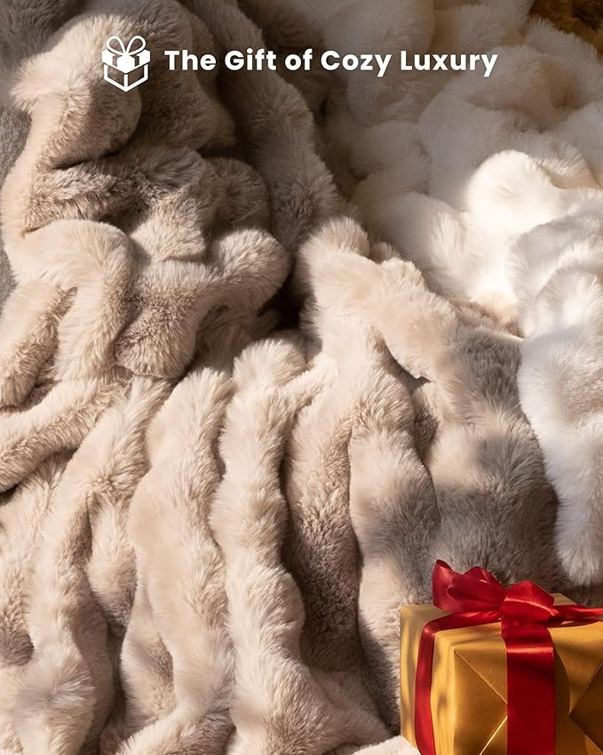 Ultra Soft Cozy Faux Fur Throw Blanket, Fuzzy Plush Thick Bubble Blanket - Image 7