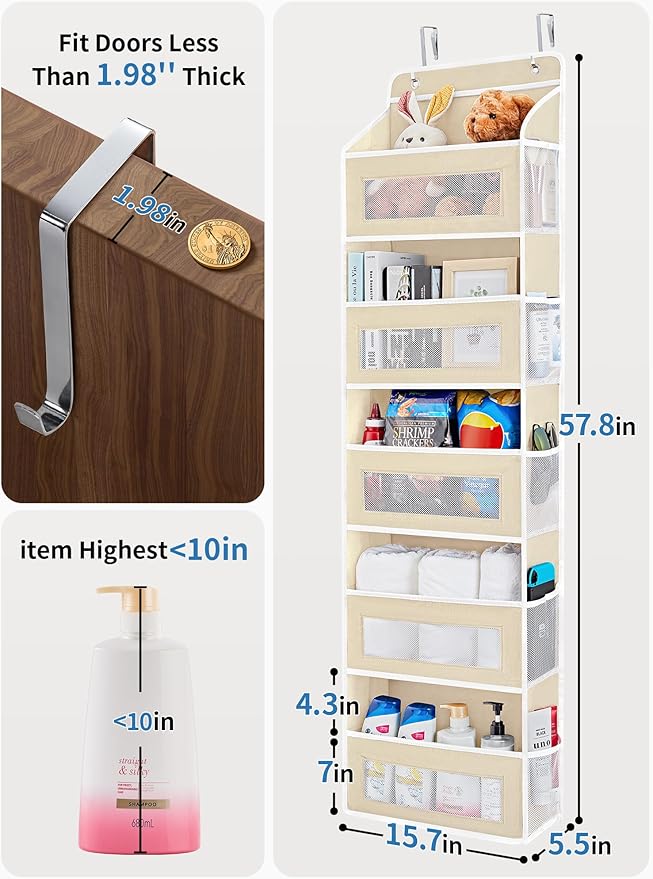 JARLINK 2 Pack Over The Door Organizer Storage, 5 Shelf Hanging Door Organizer - Image 2