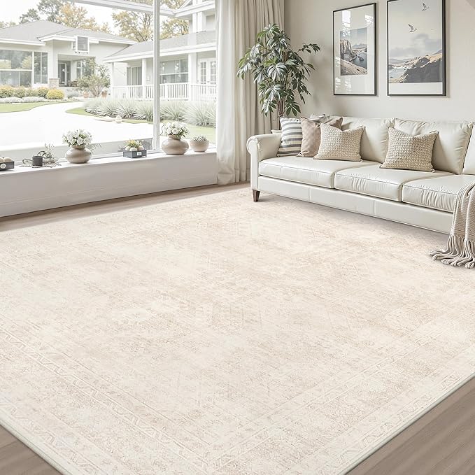 8x10 Area Rugs for Living Room: Vintage Boho Neutral Washable Rug Indoor Soft - Image 9