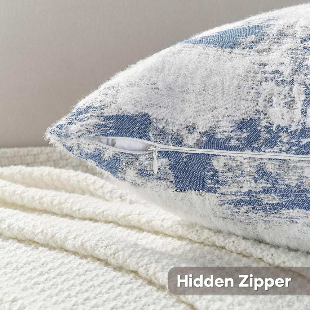 FUTEI Pack of 2 Faux Cashmere Throw Pillow Covers 18x18 Inch, Blue White