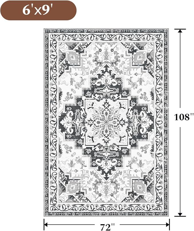 Rugflix 6x9 Area Rug for Living Room, Machine Washable Area Rugs - Image 2