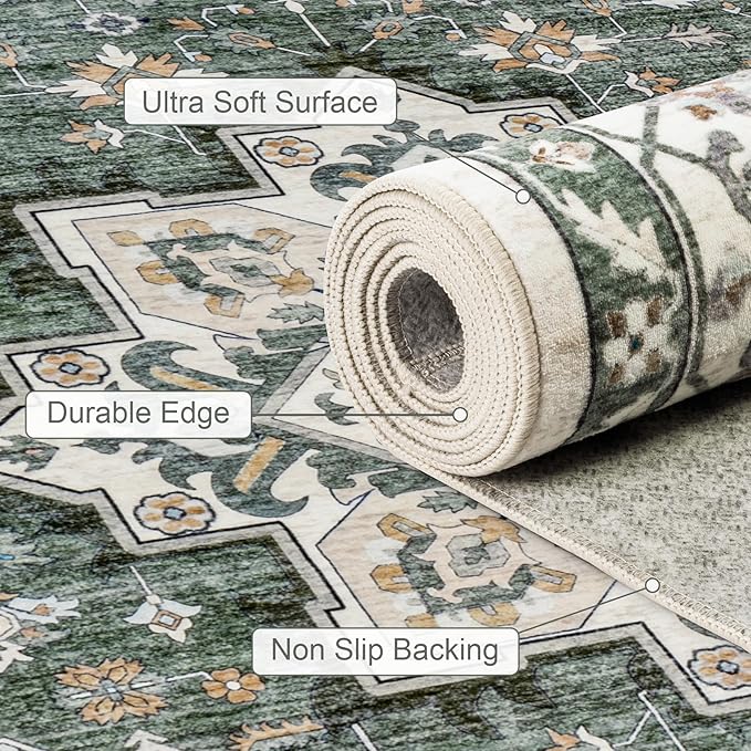 2x3 Area Rugs Living Room Rug: Washable Vintage Boho Medallion Rug No Slip - Image 7