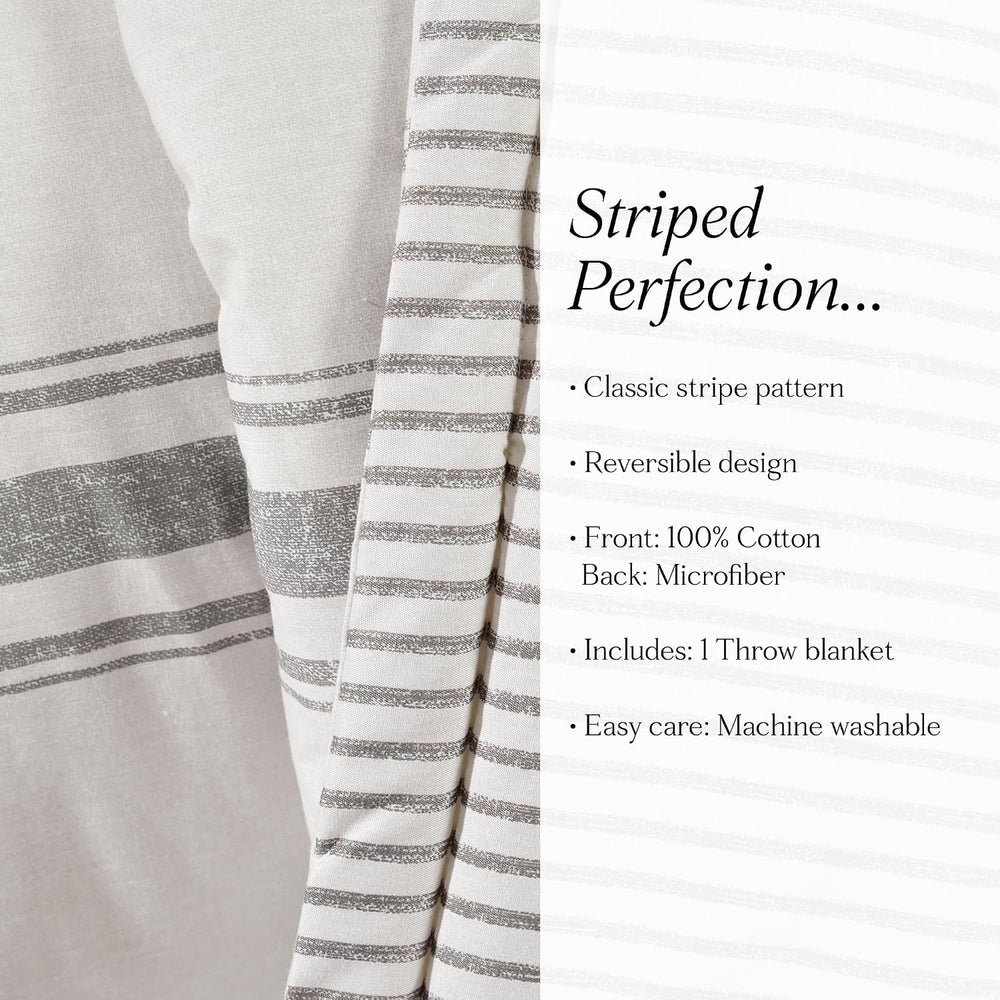 Lush Decor Farmhouse Stripe Reversible Throw, Single, 50" W x 60" L...