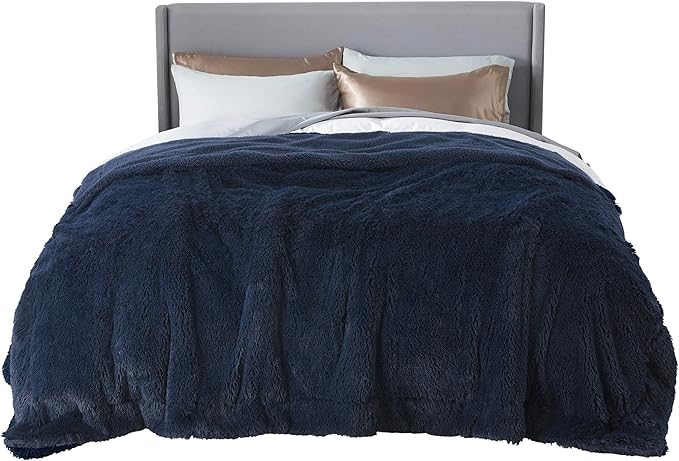 Bedsure GentleSoft Fluffy Navy Blue Blankets Queen Size by BEDSURE