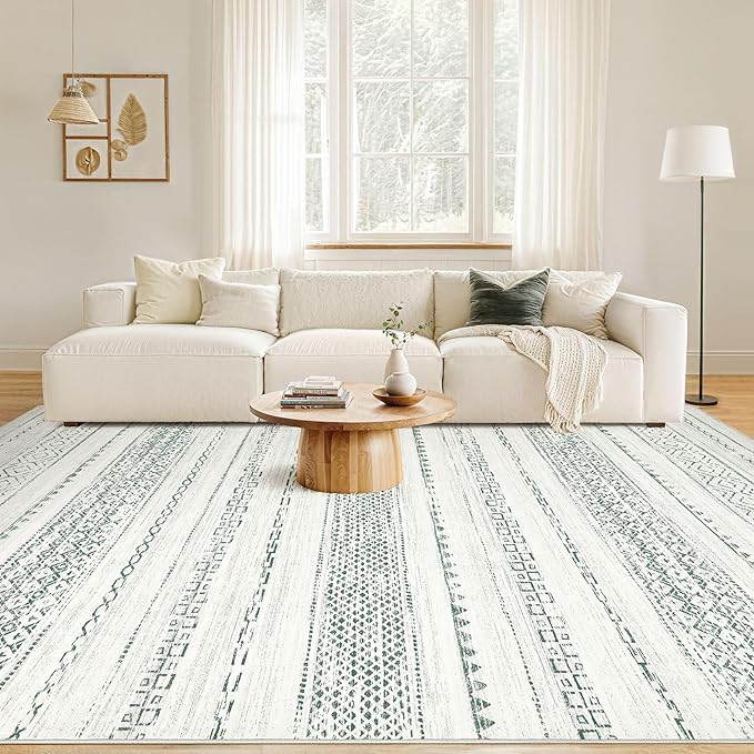 Nakagishi Green Rug Living Room Rugs: 8x10 Washable Boho Large Neutral Soft - Image 4