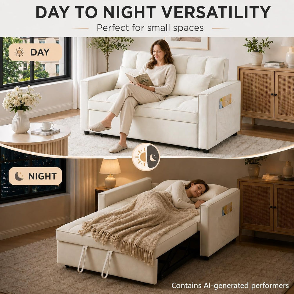 3 in 1 Pull Out Couch Bed, Convertible Futon Sofa Bed, Velvet Sleeper Lovesea...